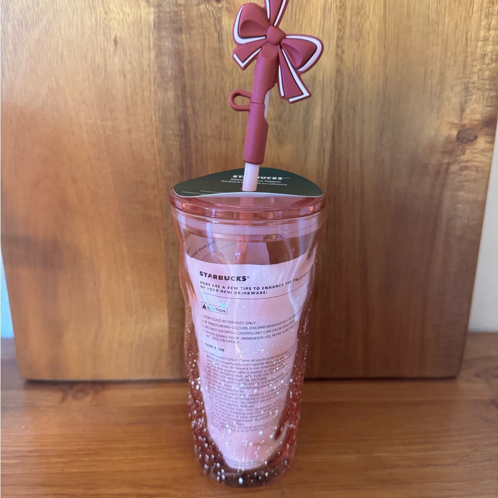 🎀Starbucks 2025 Pink Glass Tumbler w/ Bow Straw Topper – NEW! 🎀